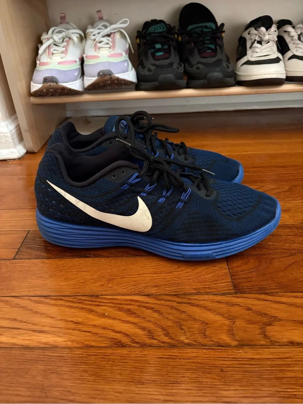 Nike mens lunartempo 2 Blue and Black Running Shoes with White Swoosh